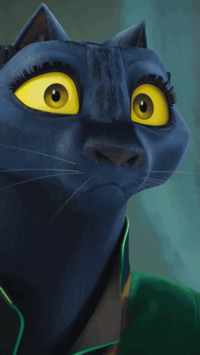 Blue Cartoon Cat Yellow Eyes Green Jacket GIF