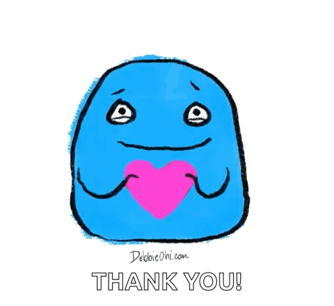 Blue Cartoon Character Holding Pink Heart Thank You