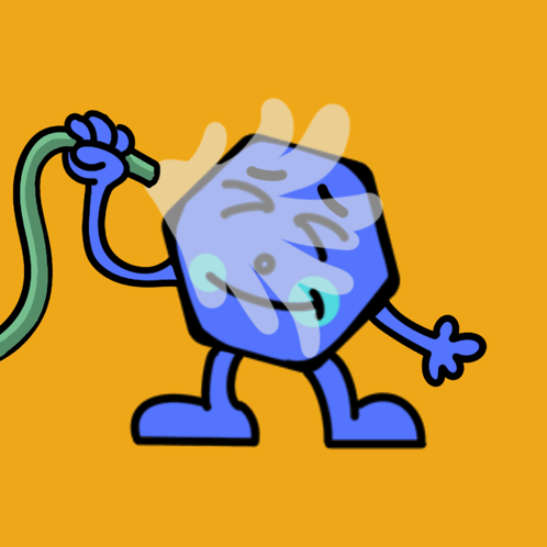 Blue Cartoon Character Spraying Water with Green Hose