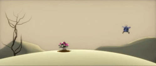 Blue Cartoon Character Standing Near Flowers