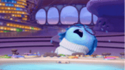 Blue Cartoon Character with Glasses in Pool