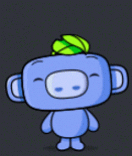 Blue Cartoon Character With Green Leaf on Head