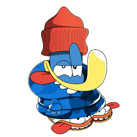 Blue Cartoon Character With Red Hat And Yellow Tongue GIF