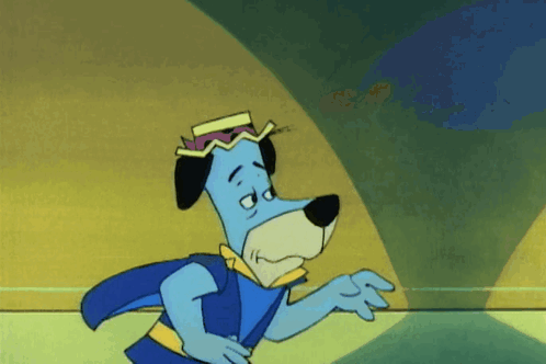 Blue Cartoon Dog Wearing Cape And Crown GIF