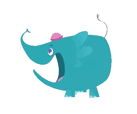Blue Cartoon Elephant with Pink Hat