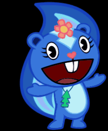 Blue Cartoon Squirrel With Flower In Hair GIF