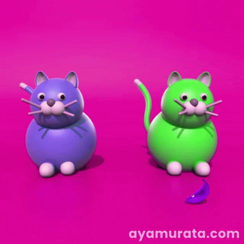 Blue Cat and Green Cat on Pink Background Ayamarata.com