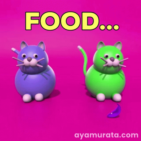 Blue Cat and Green Cat Saying Food