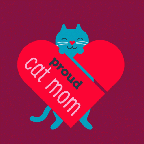 Blue Cat Holding Proud Cat Mom Heart