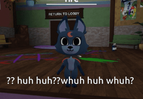 Blue Cat In Front Of Return To Lobby Sign GIF