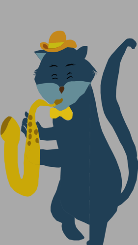 Blue Cat In Hat And Bow Tie Playing Saxophone GIF