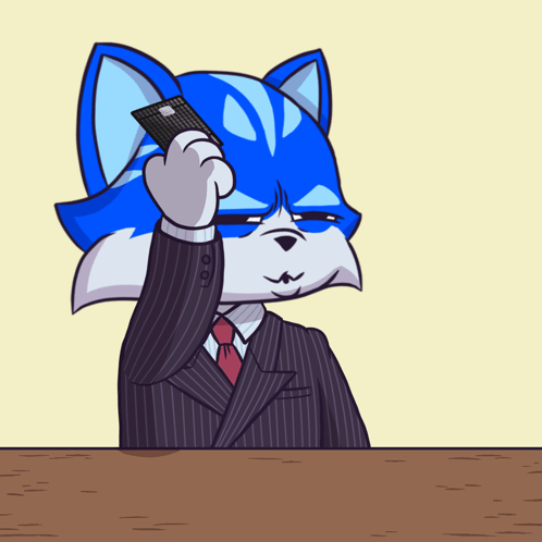 Blue Cat in Suit and Tie Holding Credit Card