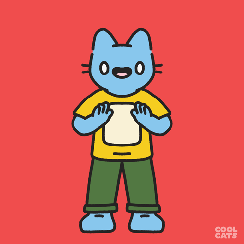 Blue Cat In Yellow Shirt Pointing Up GIF