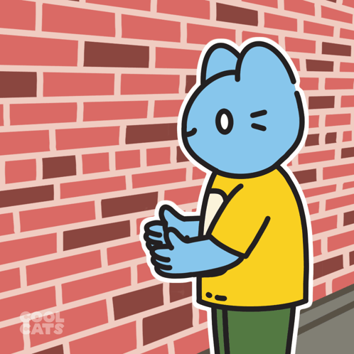 Blue Cat with Cool Cats on Brick Wall