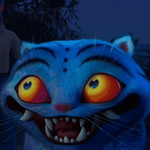 Blue Cat With Orange Eyes and Teeth
