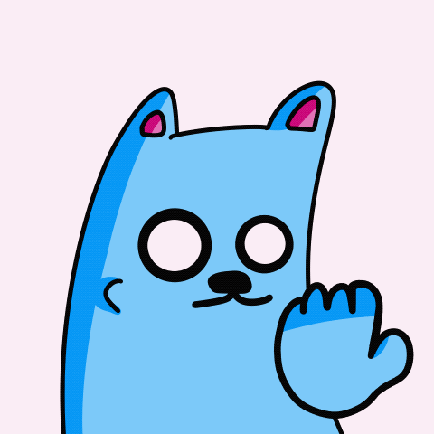 Blue Cat With Pink Ears Waving