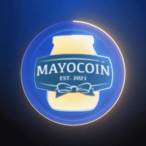 Blue Circle With Jar Of Mayo Saying Mayocoin GIF