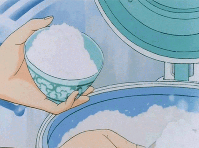Blue Cup Full Of Anime Rice GIF