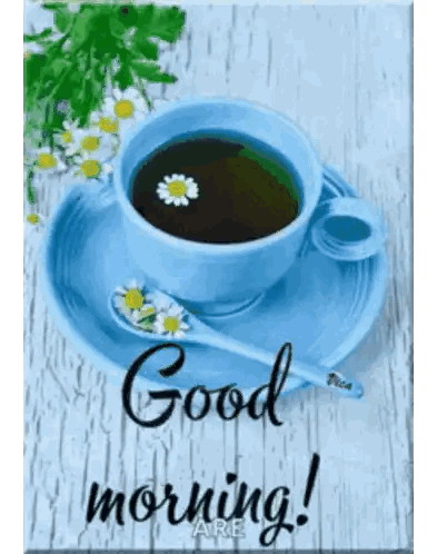 Blue Daisies Tea Cup Good Morning