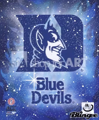Blue Devils Logo On A Blue Background With Snowflakes GIF