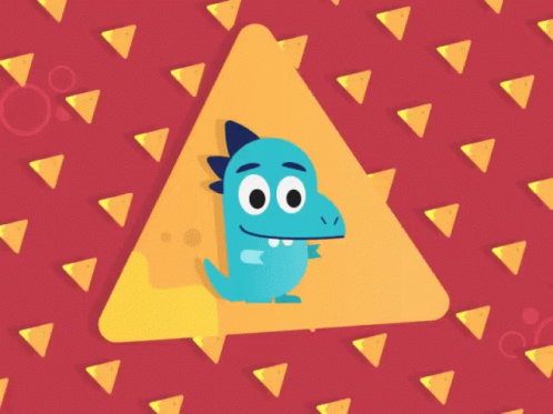 Blue Dinosaur on Red Background With Yellow Triangles