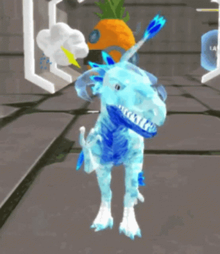 Blue Dinosaur With Unicorn Horn GIF