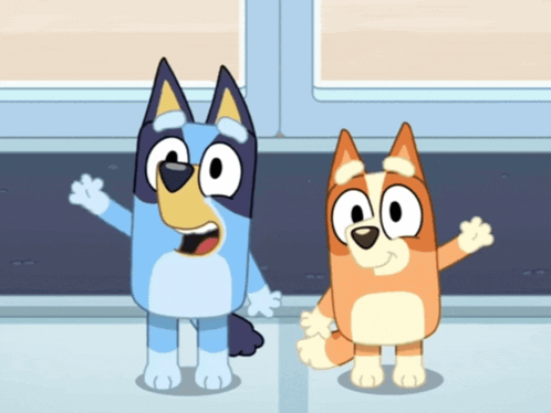 Blue Dog and Orange Dog Waving