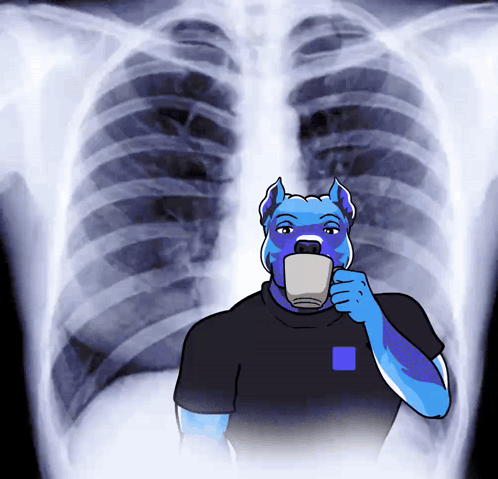 Blue Dog Drinking From Cup at X-ray