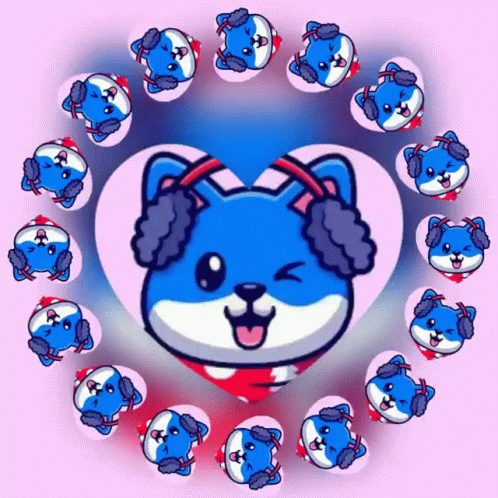 Blue Dog With Ear Muffs and Pink Circles