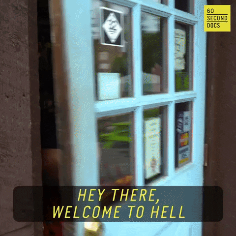 Blue Door Saying Hey There Welcome To Hell