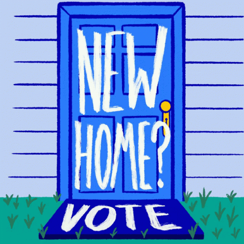 Blue Door With New Home Sign GIF