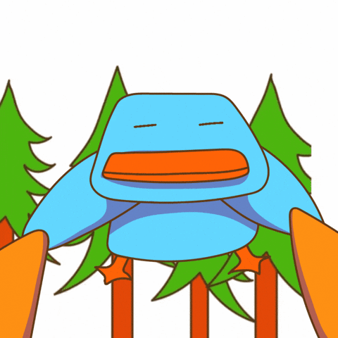 Blue Duck With Orange Beak And Trees GIF