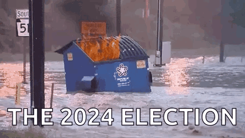 Blue Dumpster Fire In Flooded Area GIF