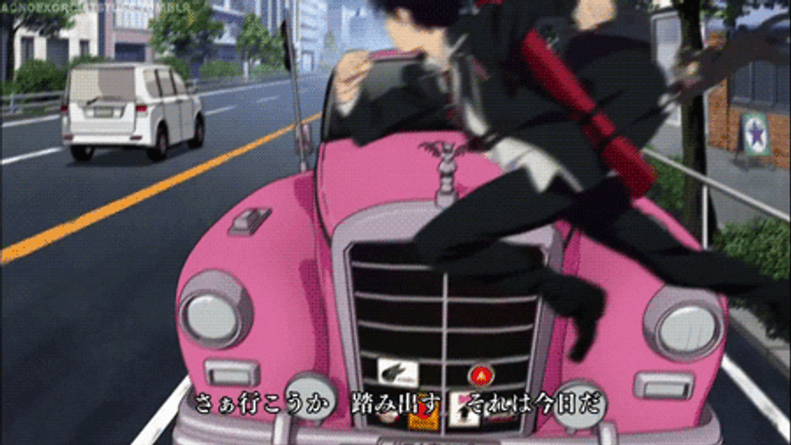 Blue Exorcist Getting Hit By Pink Car GIF