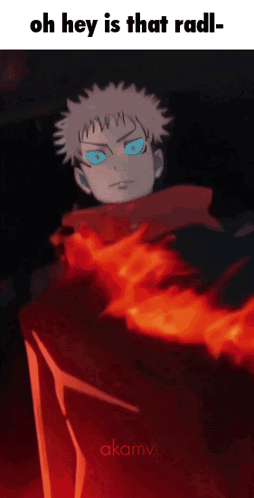 Blue-Eyed Cartoon in Flames Saying Oh Hey Is That Radl