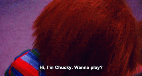 Blue-Eyed Doll Smiling Hi I'm Chucky Wanna Play