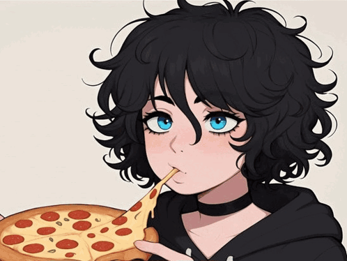 Blue Eyed Girl Eating Pizza