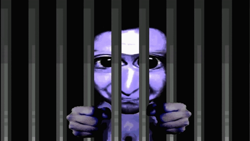 Blue Face Behind Bars GIF