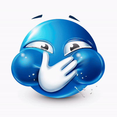 Blue Face Cartoon Covering Mouth