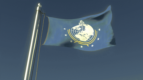 Blue Flag With Globe And Stars Waving