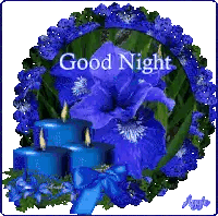Blue Flowers and Candles Good Night