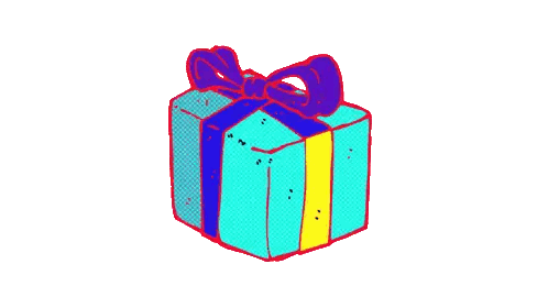 Blue Gift Box with Yellow Stripe and Bow