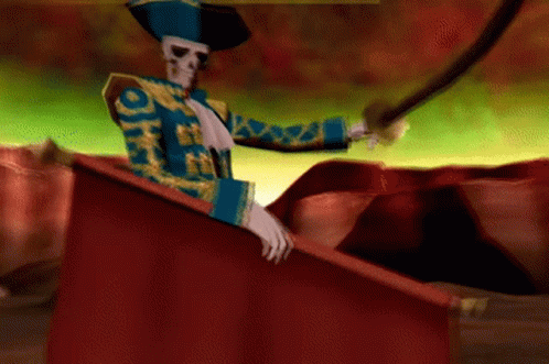 Blue Gold Costume Skeleton Holding Sword Red Cloth