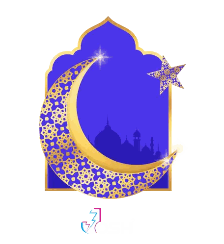 Blue Gold Crescent Moon Eid Mubarak