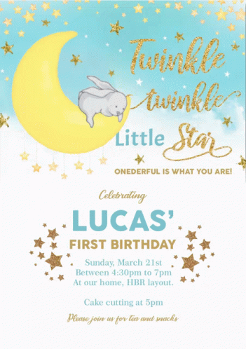 Blue Gold Twinkle Twinkle Little Star Lucas Invitation