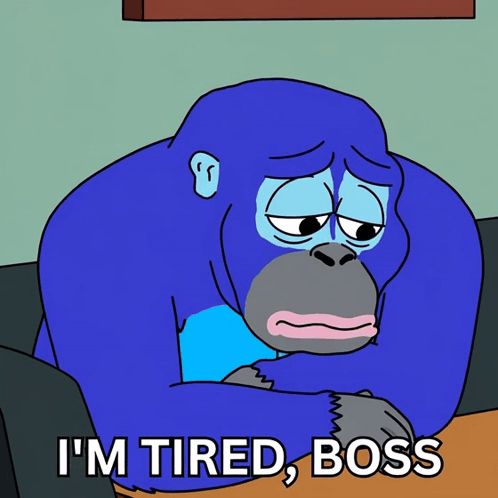 Blue Gorilla Laying on Couch Tired Boss