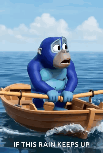 Blue Gorilla Rowing Boat If This Rain Keeps Up GIF