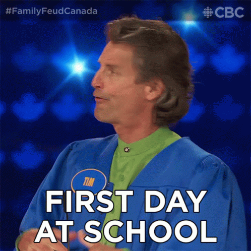 Blue Gown Man Says First Day School Tim
