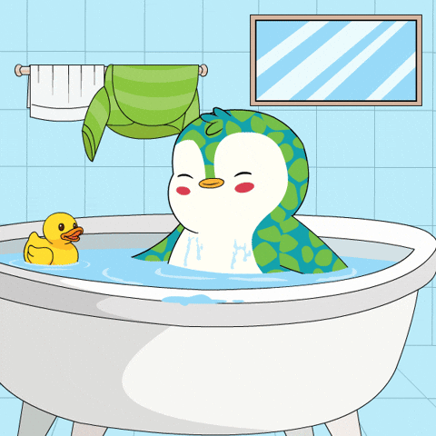 Blue Green Penguin Play Bath Tub Bath Time GIF