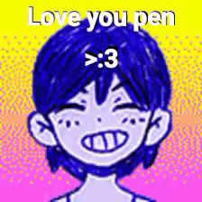 Blue Hair Boy Love You Pen > 3 GIF